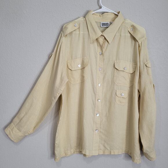 Chico's Tops - Chico's 100% Linen Button Up Shirt Women's XL 16 Chicos 3 Butter Yellow Casual